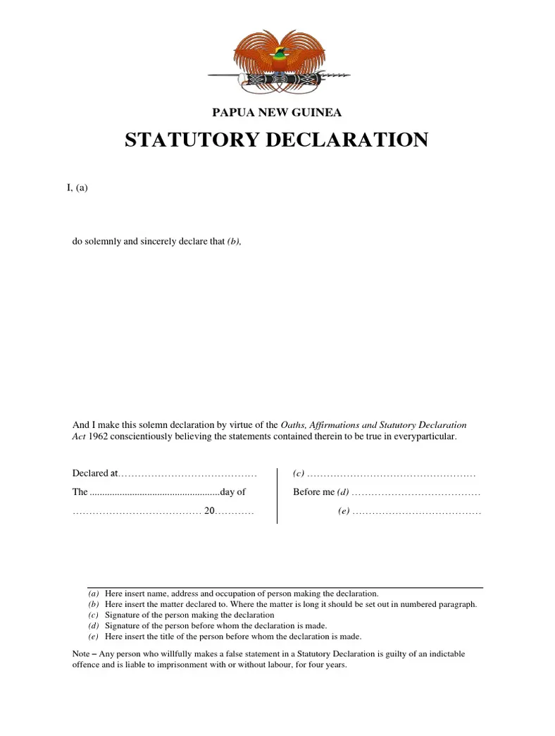 Statutory declaration general form pdf