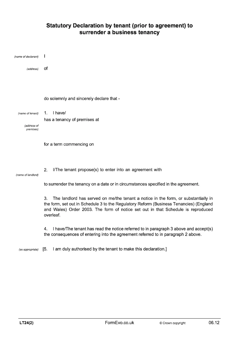 Statutory declaration template