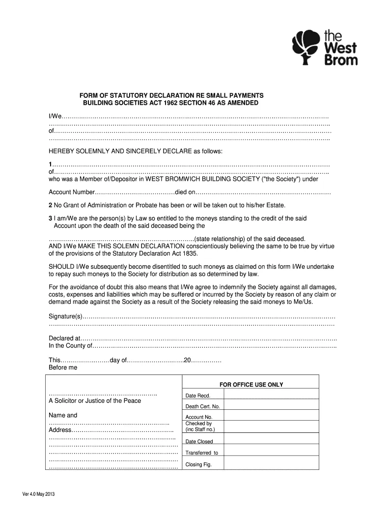 Brom statutory declaration fill online, printable, fillable, blank