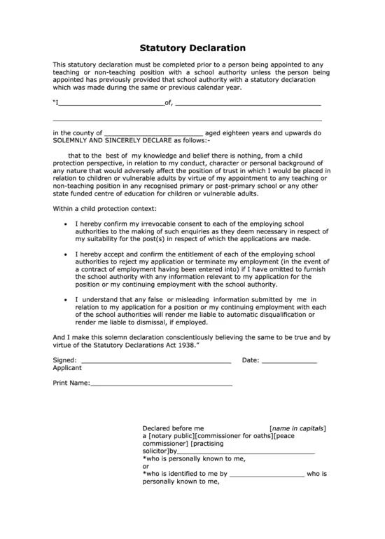 Statutory declaration template printable pdf download