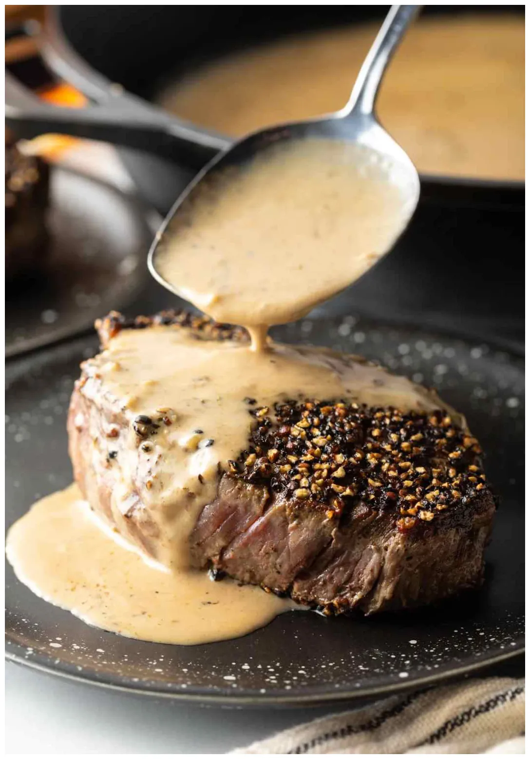 Steak au poivre recipe with cognac cream sauce