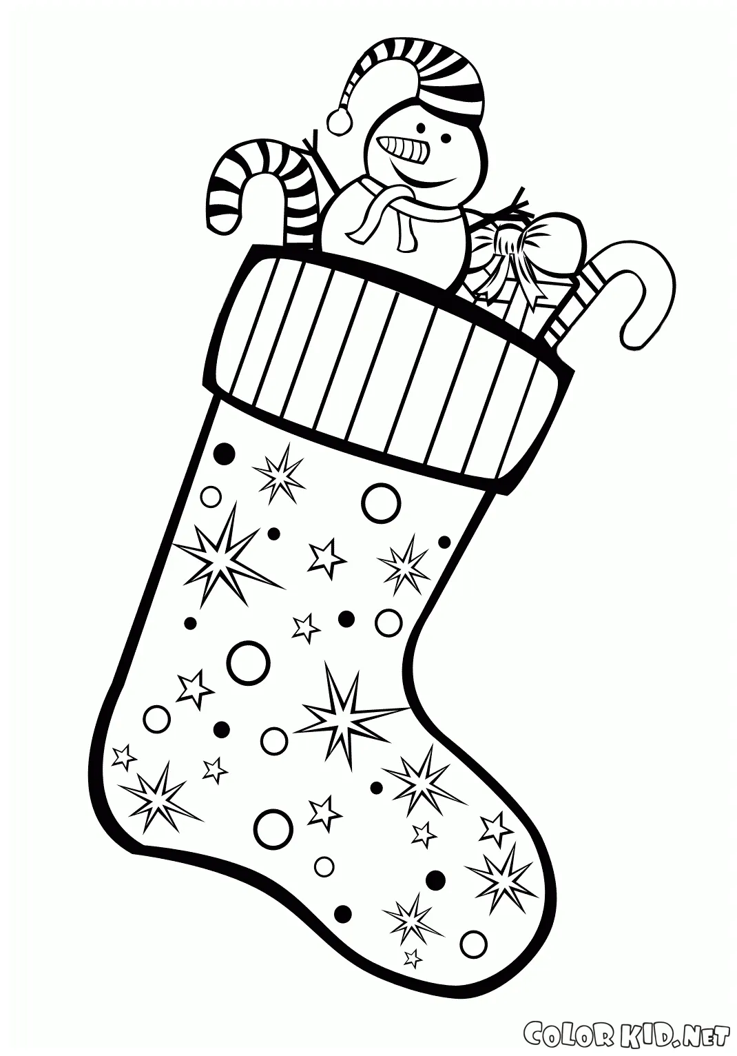Coloring page stocking full of gifts