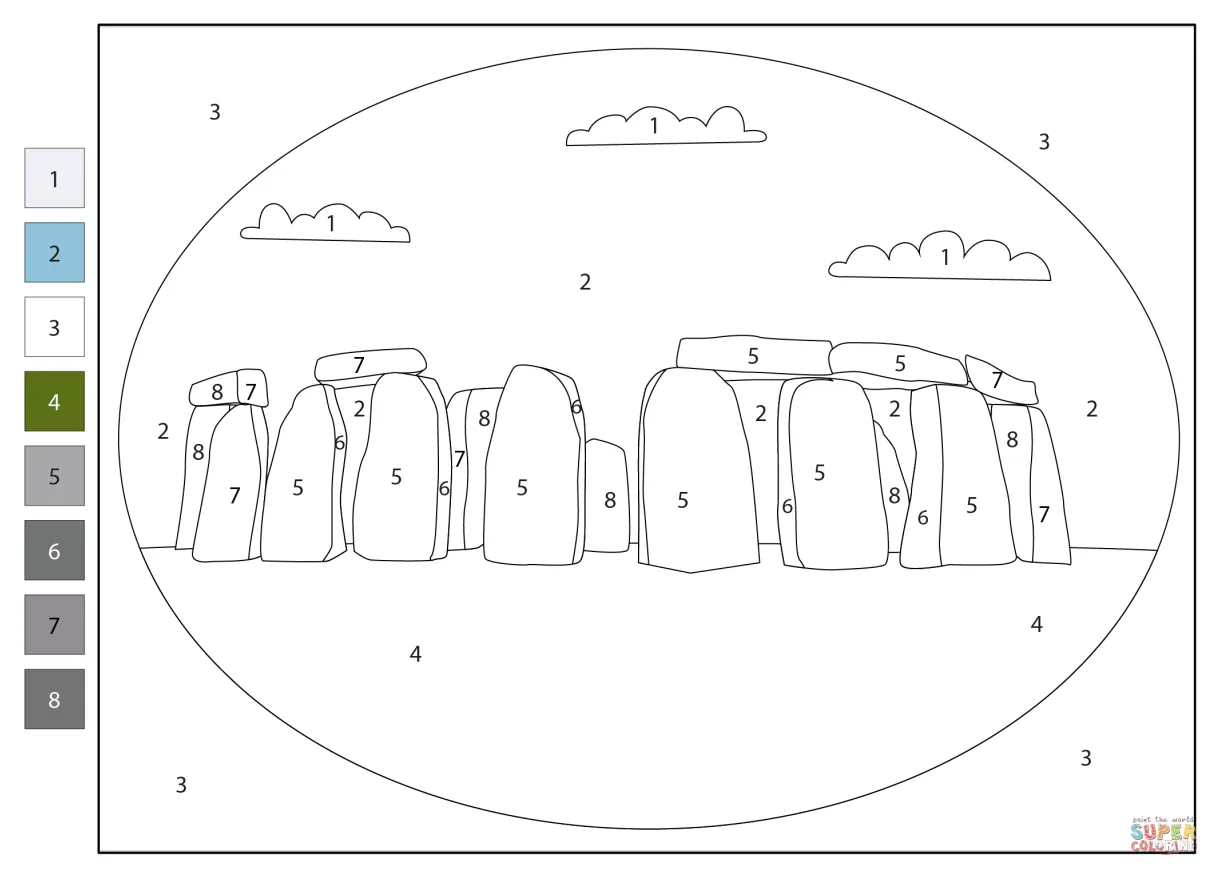 Stonehenge color by number free printable coloring pages