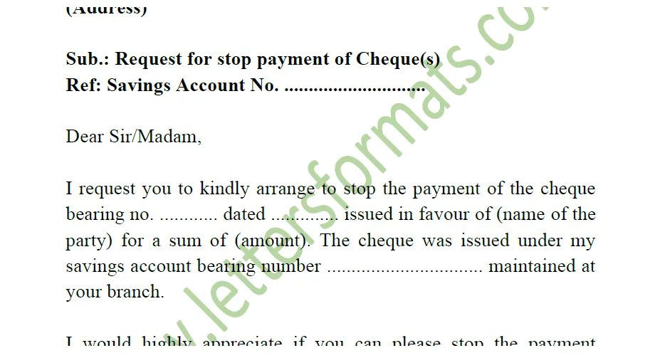 Cool info about cheque stop payment request letter format top rated