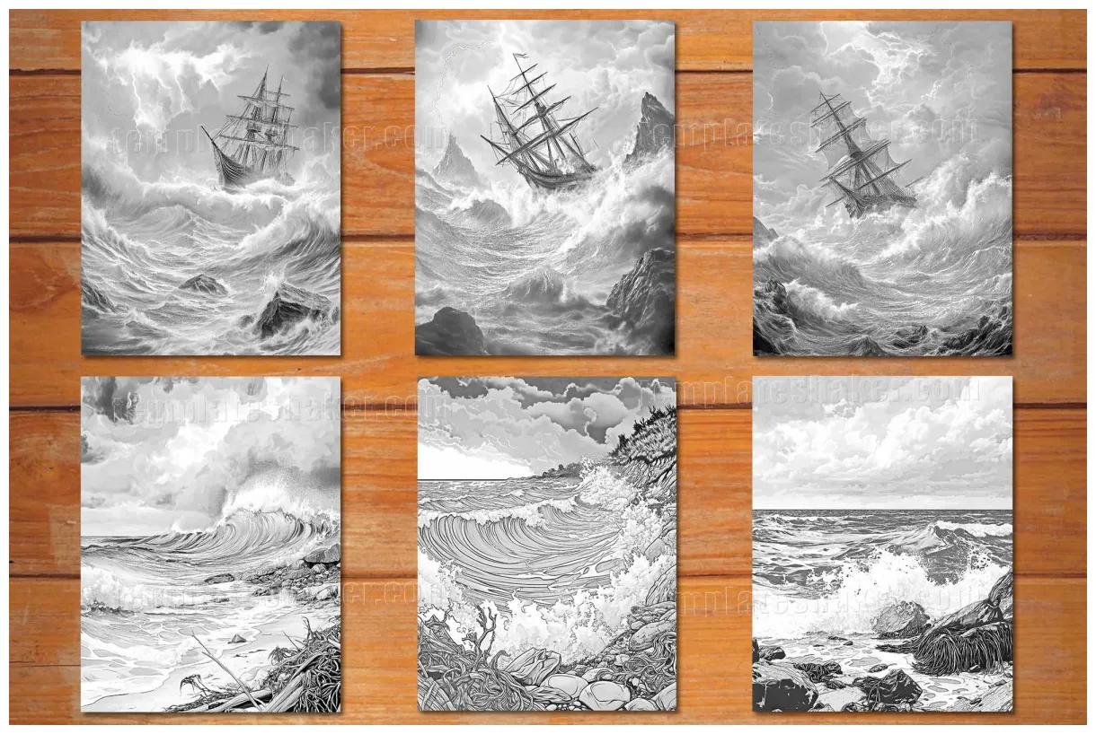 33 s, grayscale coloring book for adults