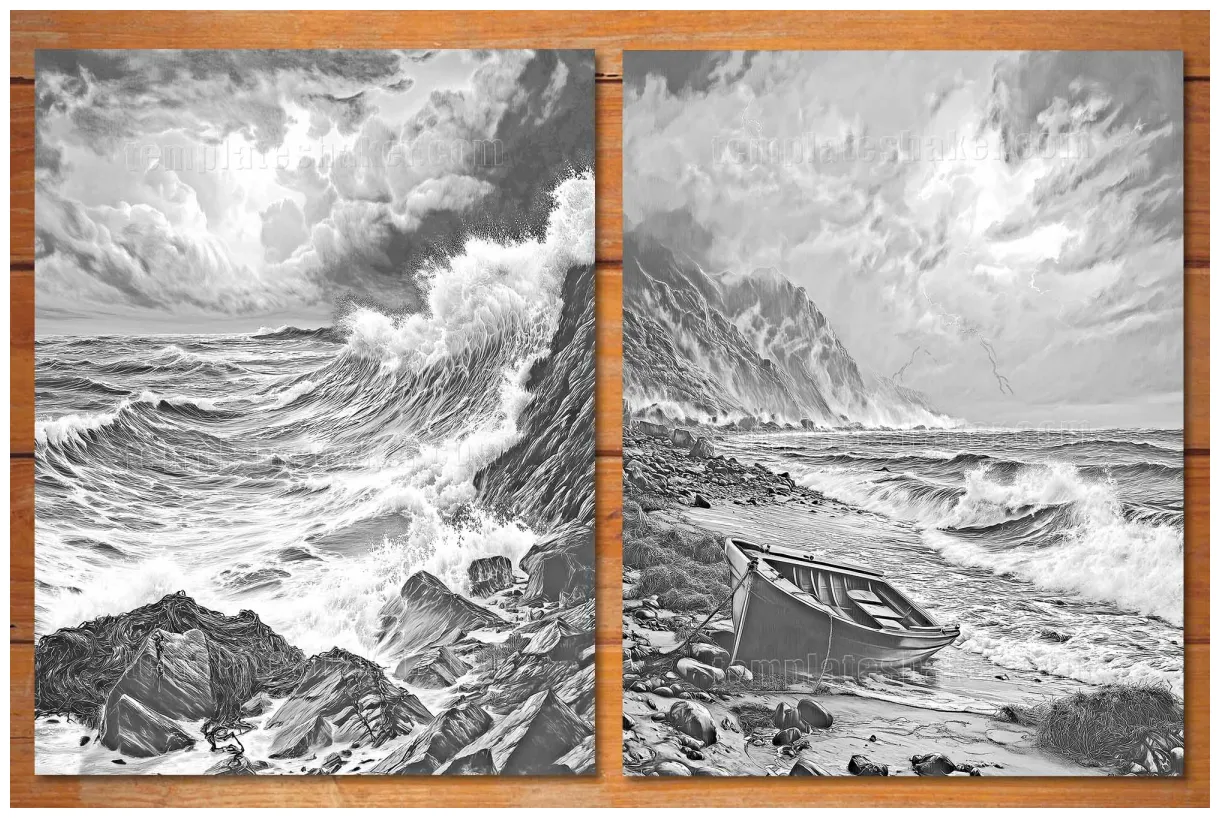 33 s, grayscale coloring book for adults