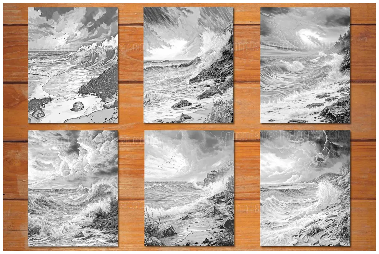 33 s, grayscale coloring book for adults