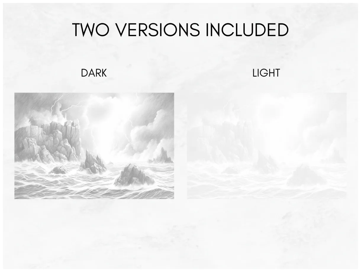 10 coloring pages, stormy sea landscapes grayscale adult coloring book