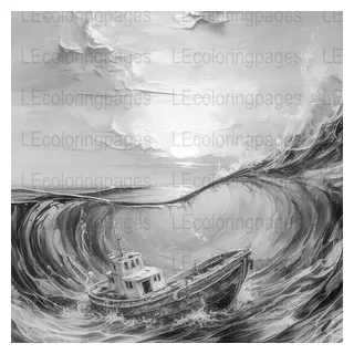 Stormy sea adventure adult coloring page, grayscale ocean waves