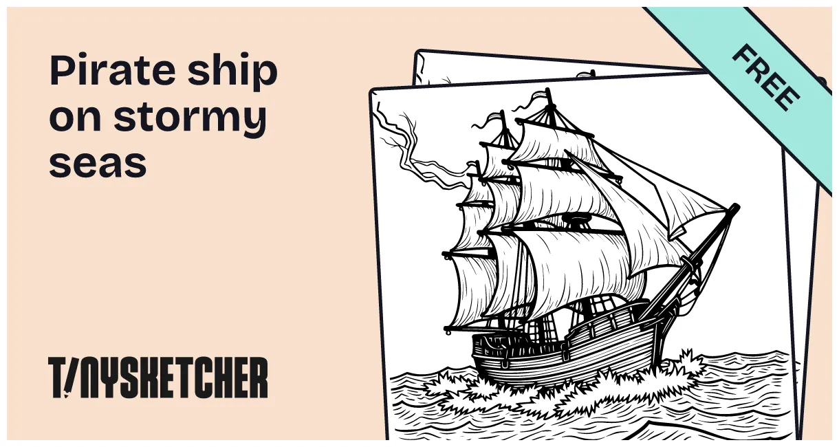 Pirate ship on stormy seas coloring page free printables tiny sketcher