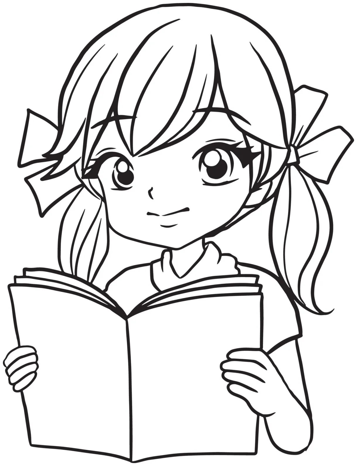 Girl reading coloring pages