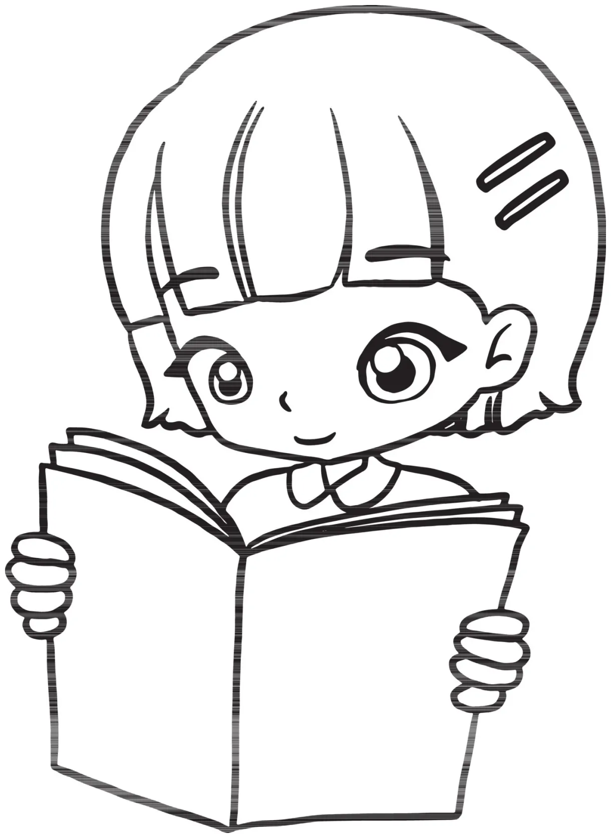 Schoolgirl reading a book cartoon doodle kawaii anime coloring page