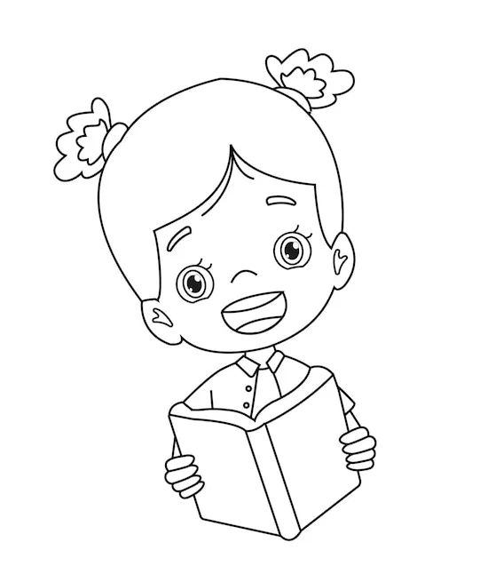 Premium vector cute boy reading book for coloring book printable coloring page