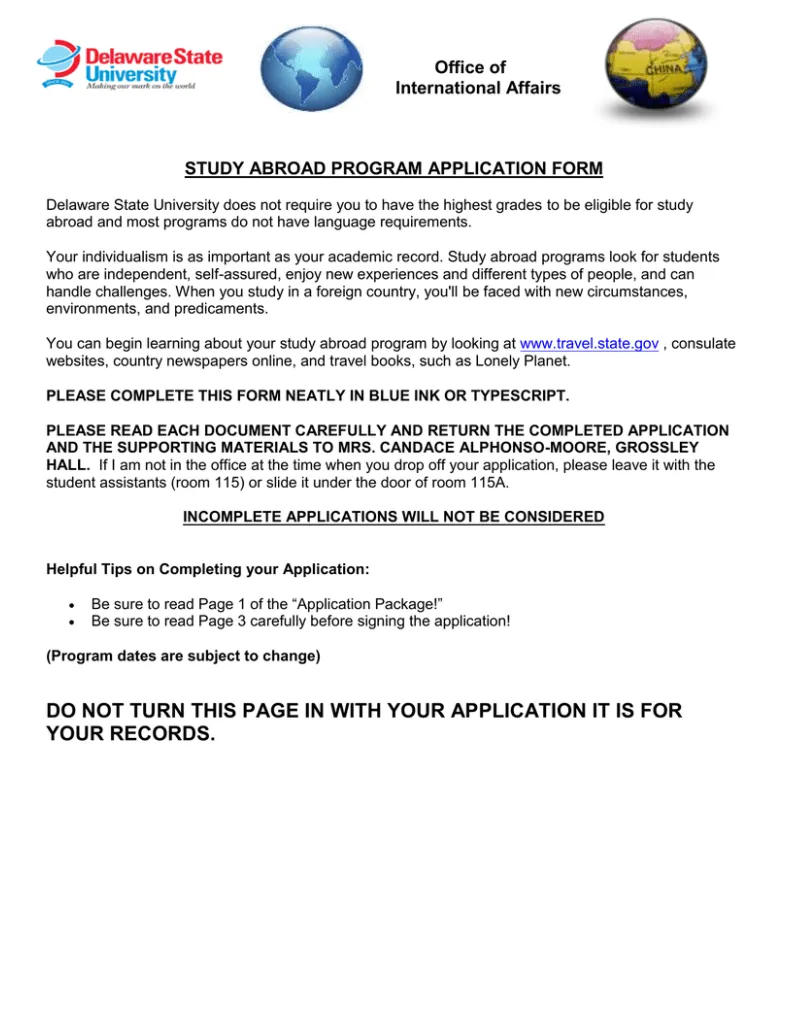 Study abroad application printable coloring page