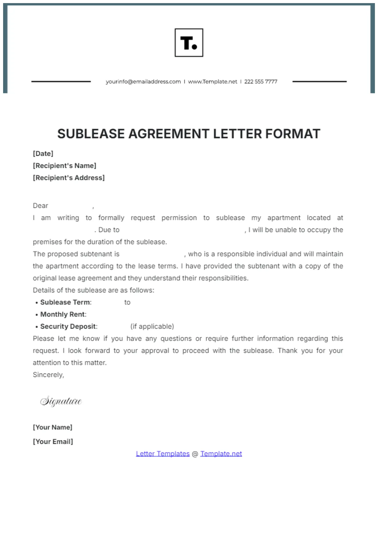 Free sublease agreement letter format template to edit online