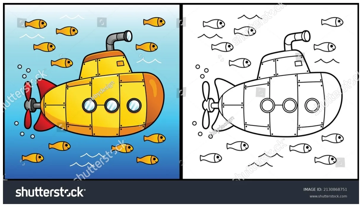 Submarine coloring page vehicle illustration stock vector