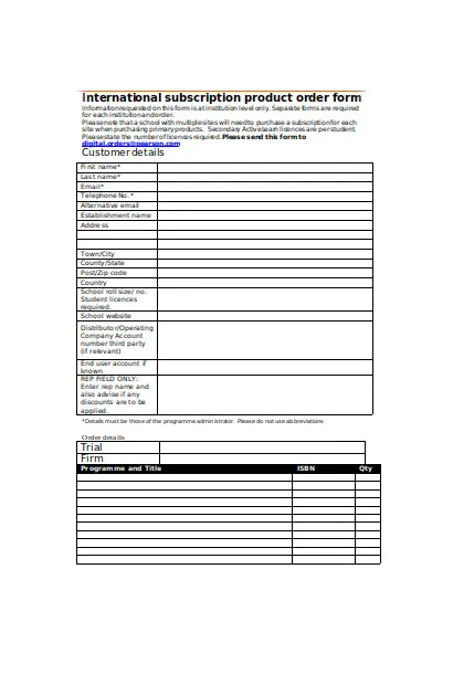 FREE 52+ Subscription Forms in PDF | MS Word | Excel