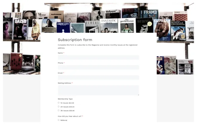 Subscription form template for Google Forms