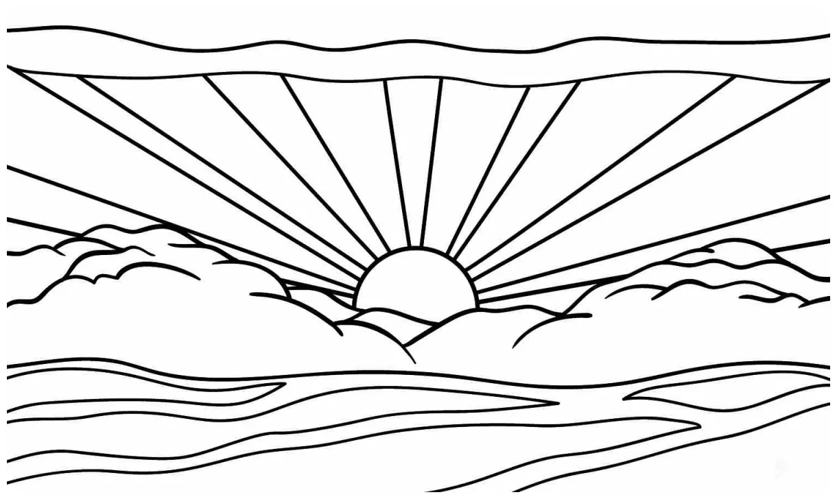 The sun is setting behind the clouds coloring page free printable