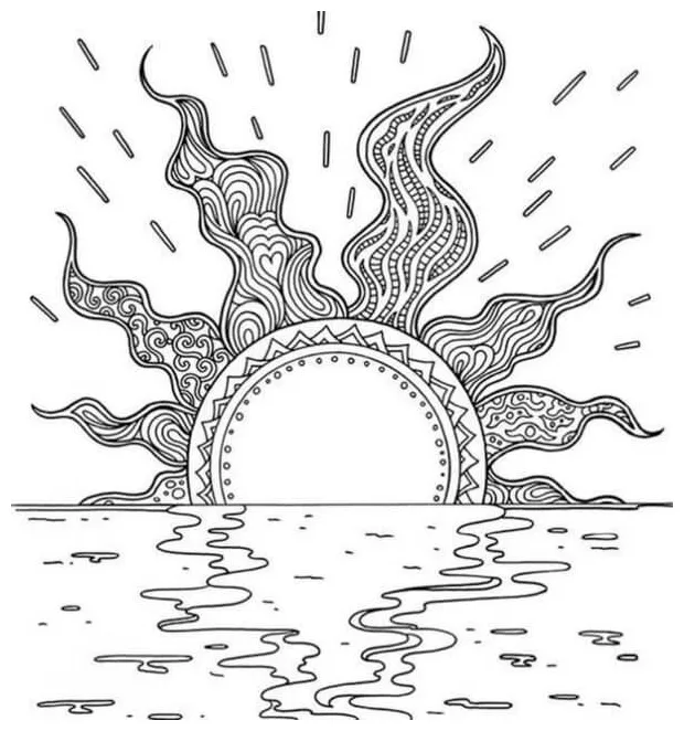 Scorching rays of the setting sun coloring page download, print or
