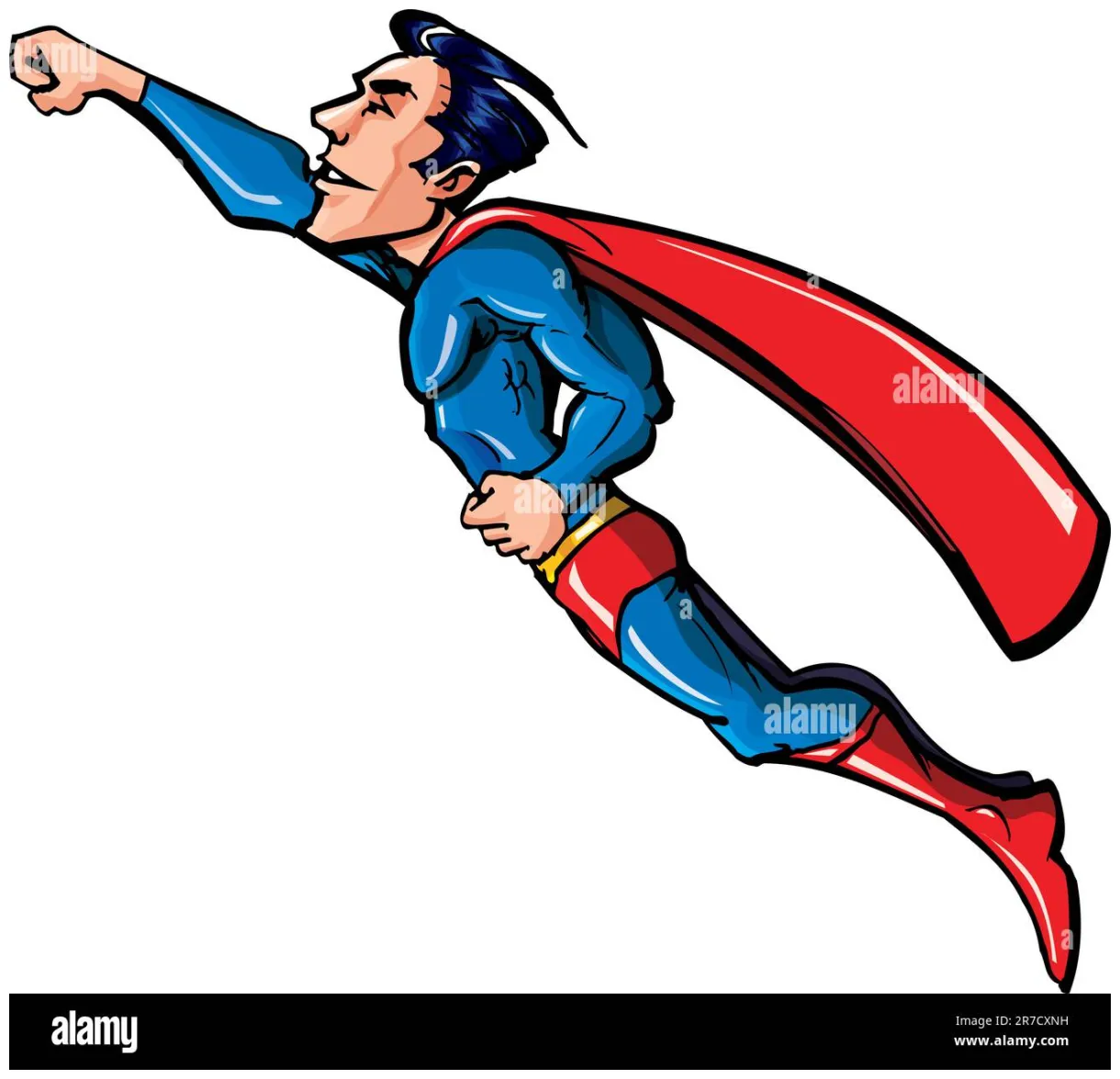Cartoon flying superhero with cape . isolated on white stock vector