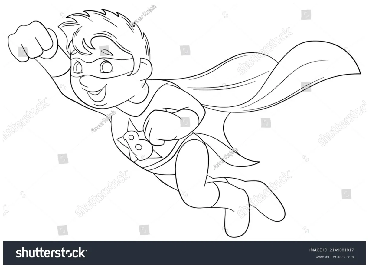 Flying Superhero Element Coloring Page Cartoon Stock Vector (Royalty