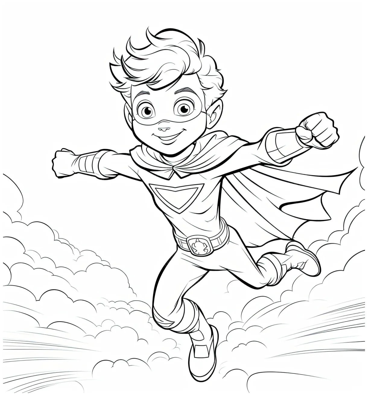 Premium AI Image | kid in a superhero outfit flying coloring page for