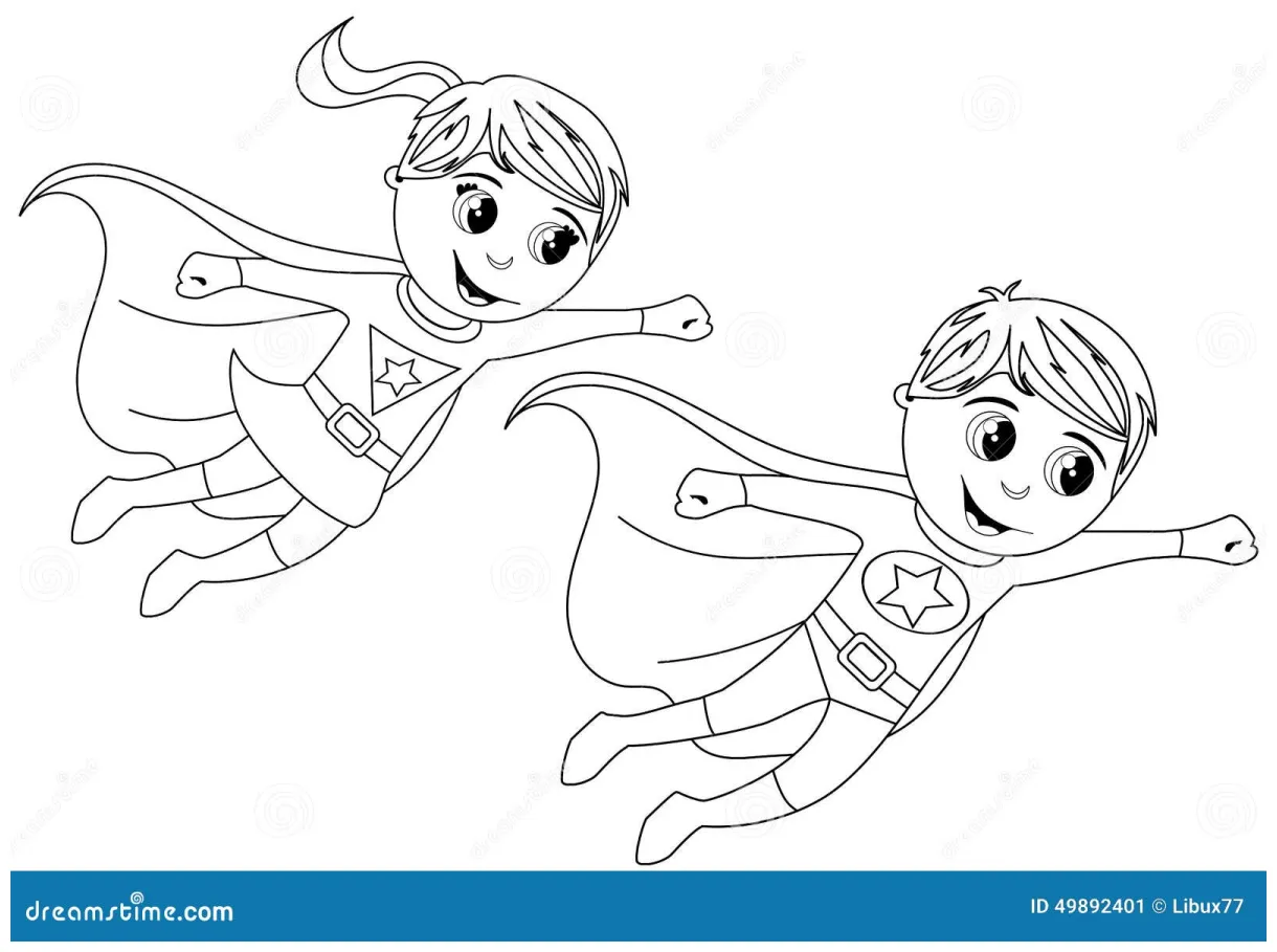 Happy Superhero Kid Kids Flying Isolated Coloring Page Stock Vector
