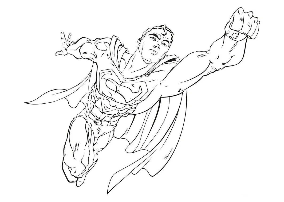 Superhero flying coloring page
