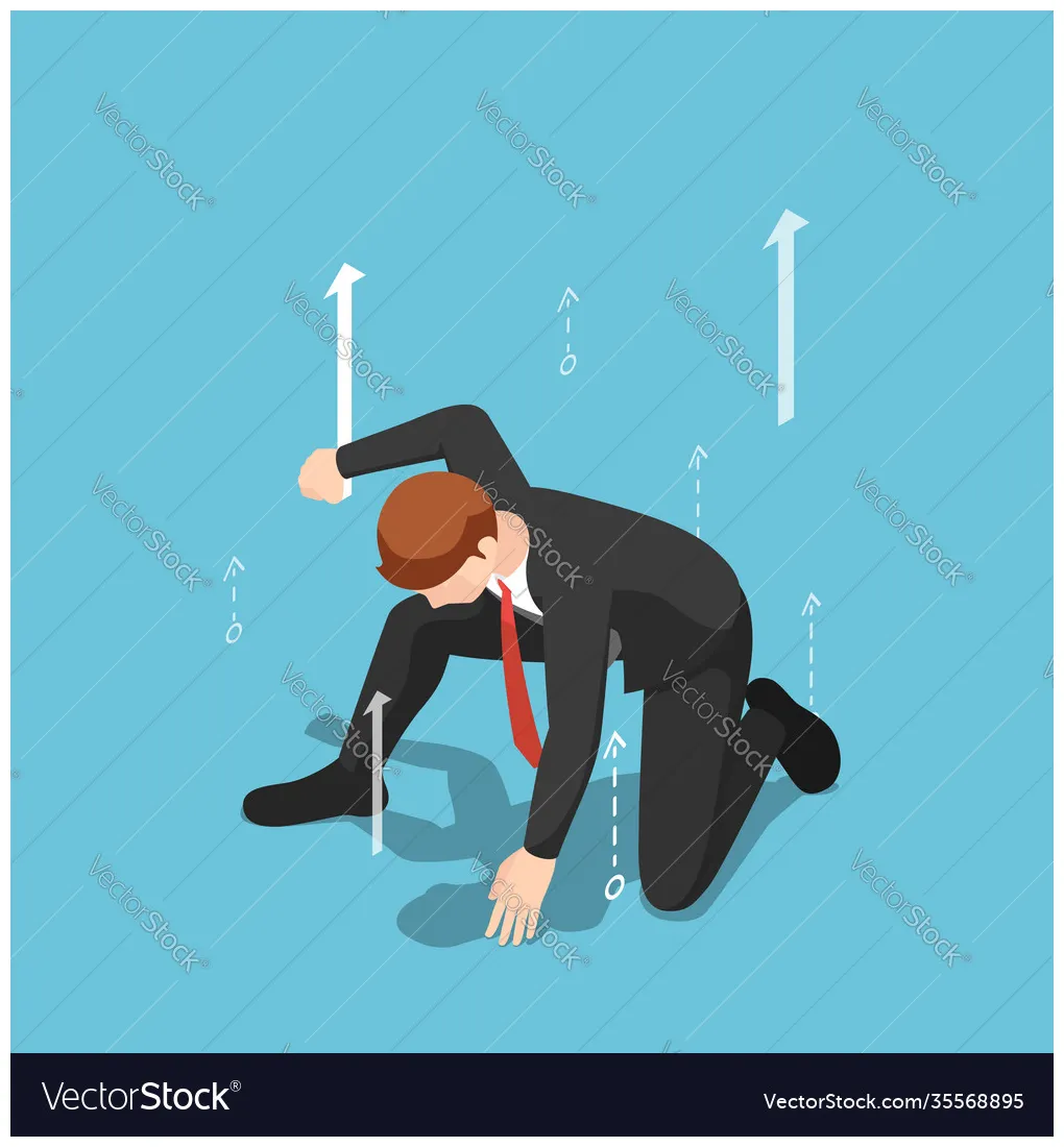 Isometric businessman in superhero landing pose vector