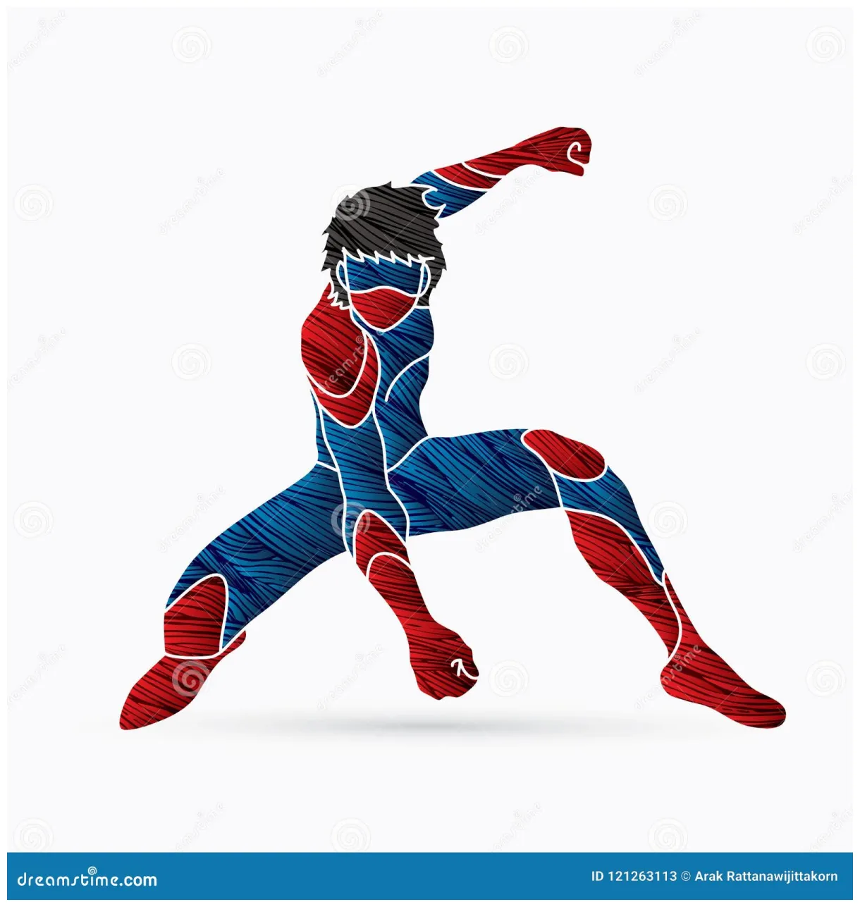 Superhero landing action, cartoon superhero stock vector illustration