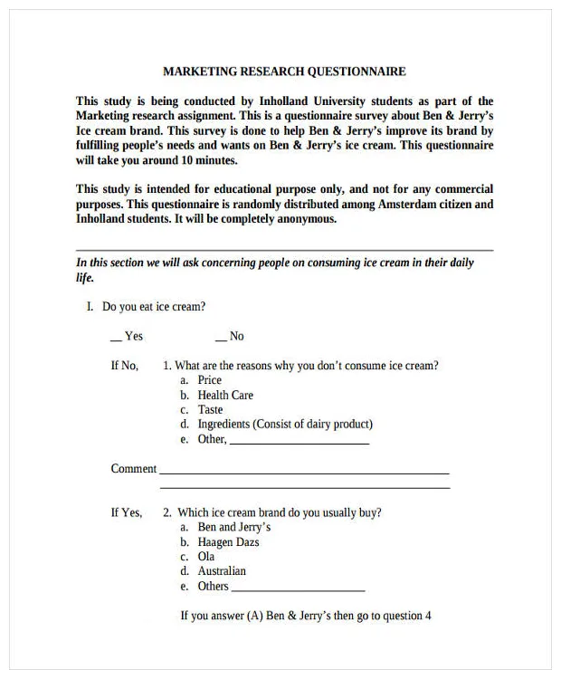 Questionnaire sample