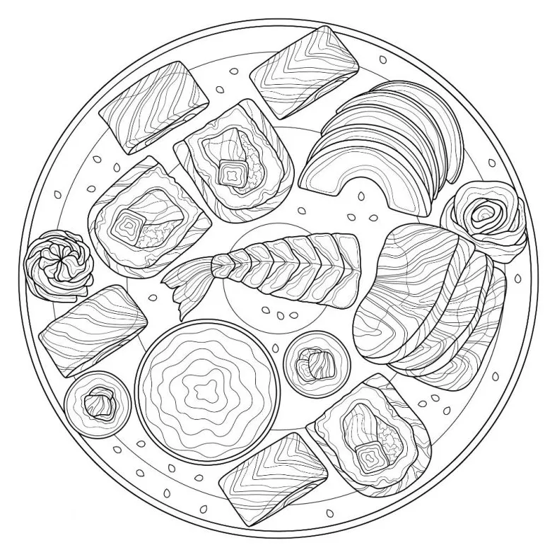 Free sushi coloring pages for download printable pdf