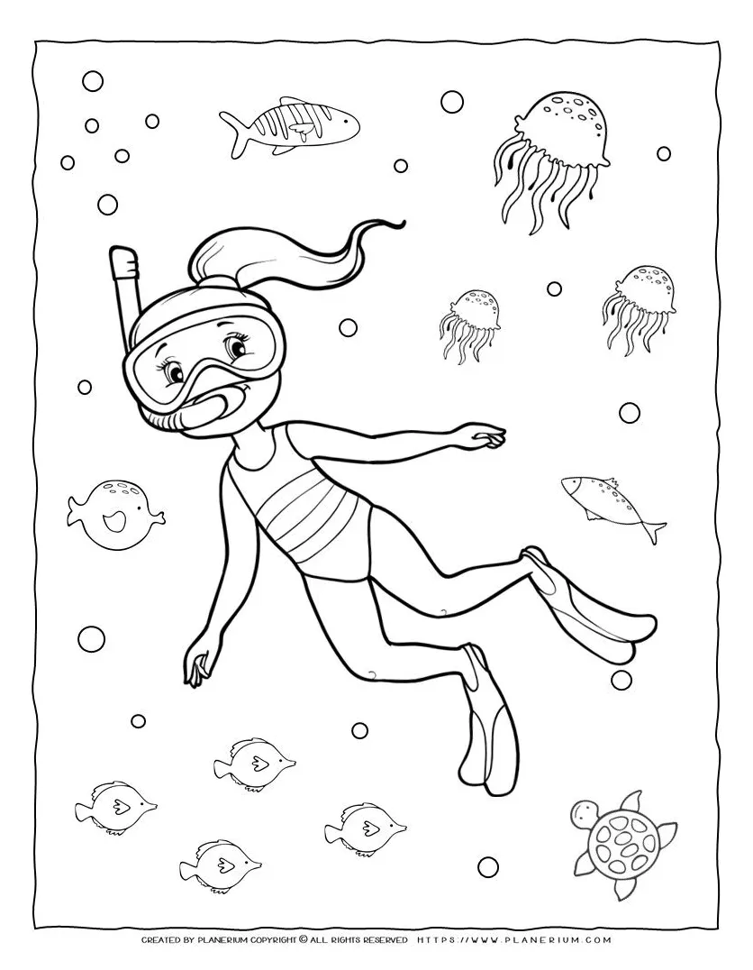 Dive into coloring fun girl diving underwater exciting coloring