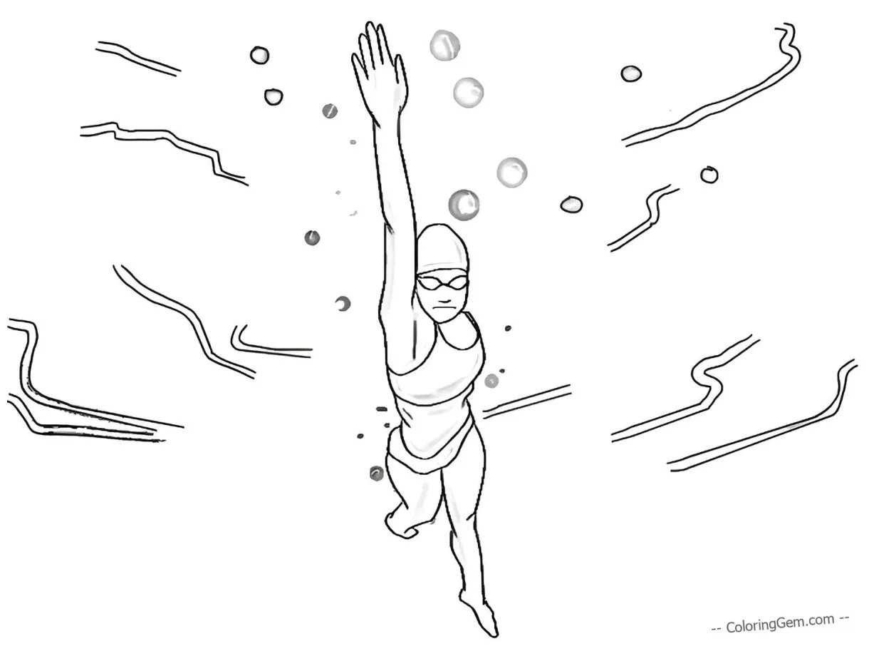 Freestyle swimming coloring page free printable sheet