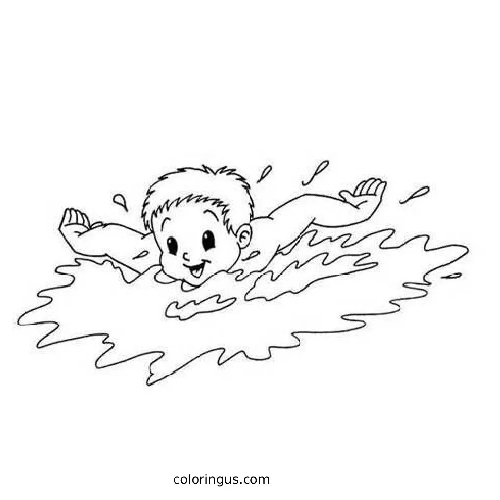 Kid Swimming Coloring Page (Free Printable PDF)