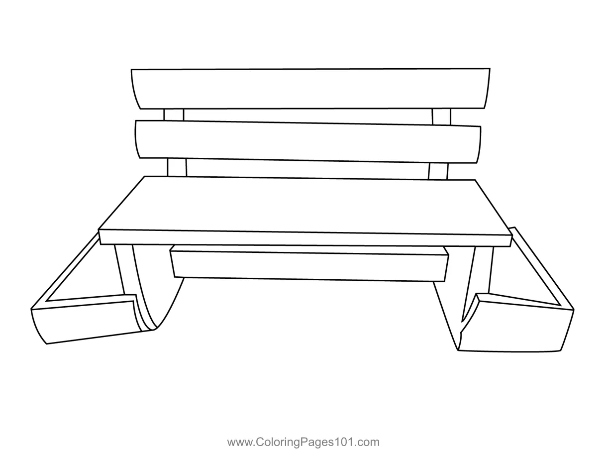 Wooden bench on path coloring page for kids free furnitures printable