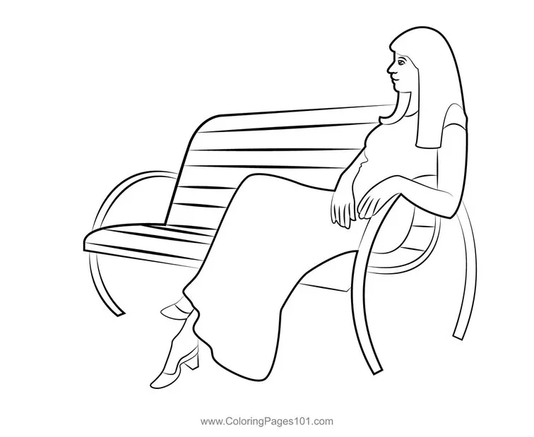 Girl seating on bench coloring page coloring pages, coloring pages