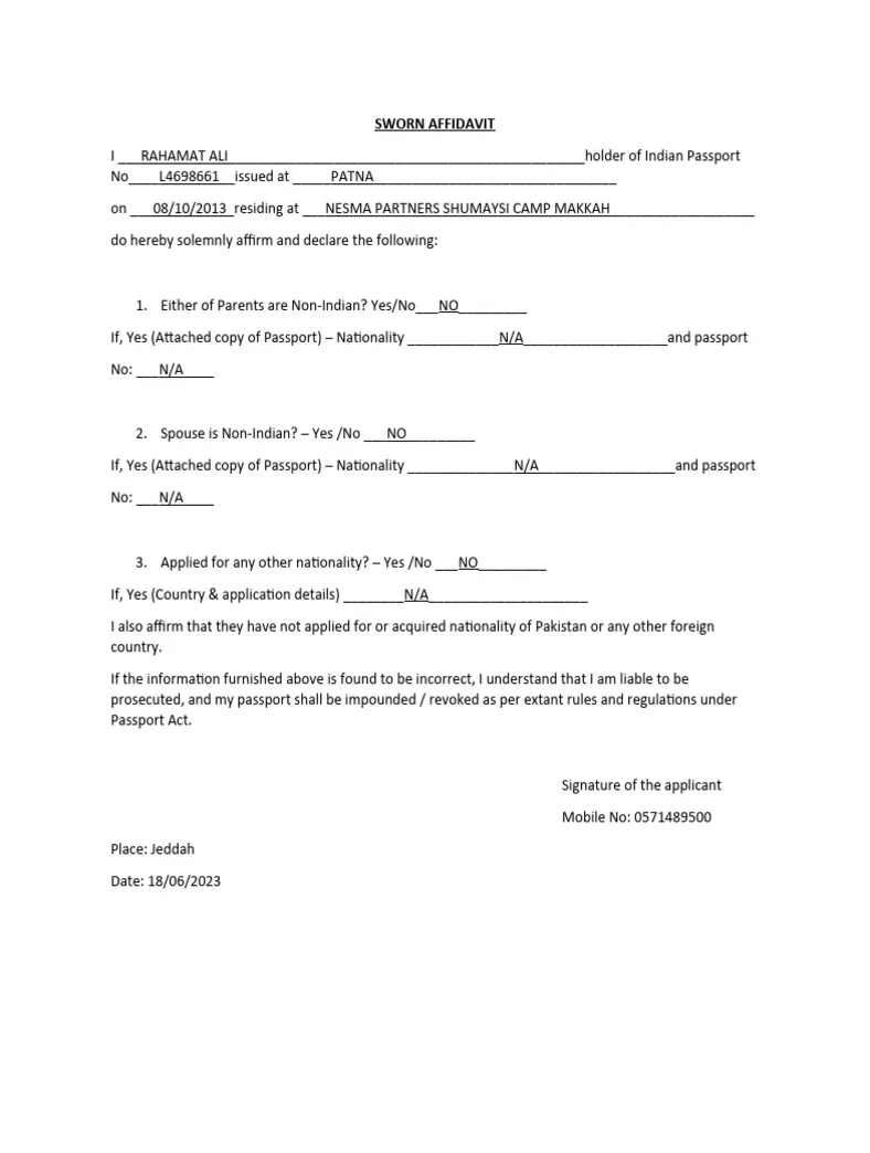 Sworn affidavit pdf