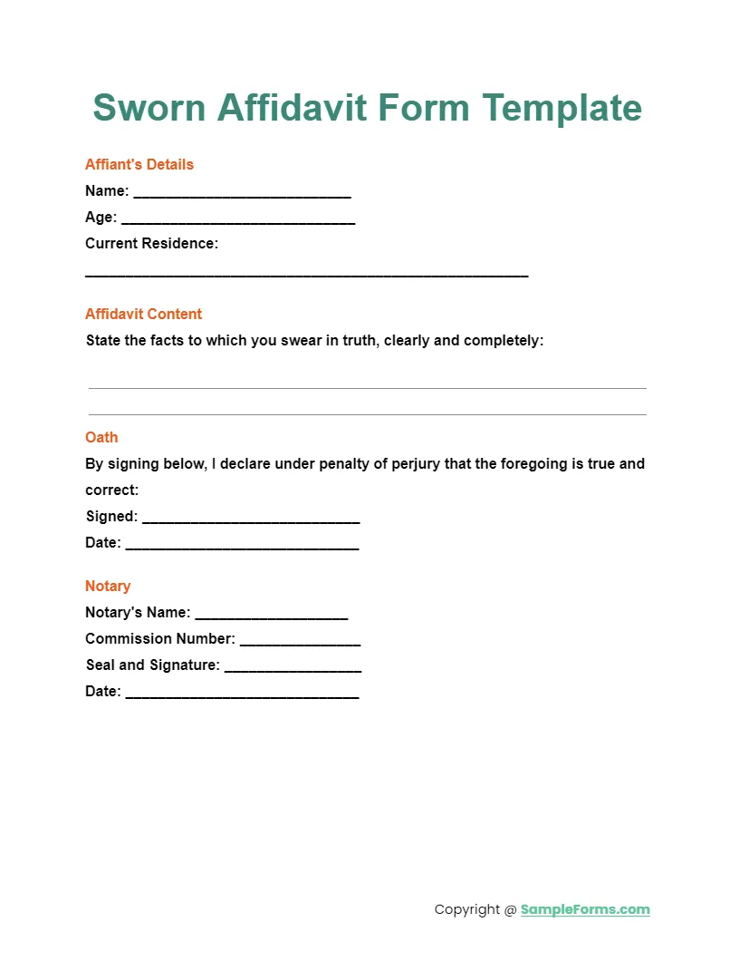 Free 12+ sworn affidavit form samples, pdf, ms word, google docs printable coloring page