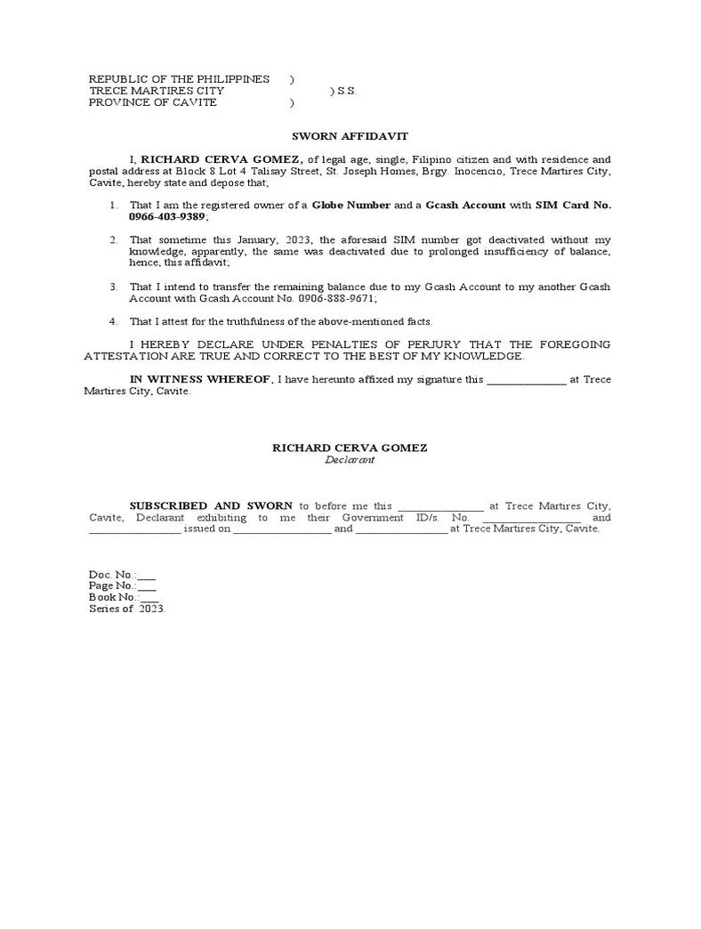 Sworn affidavit pdf