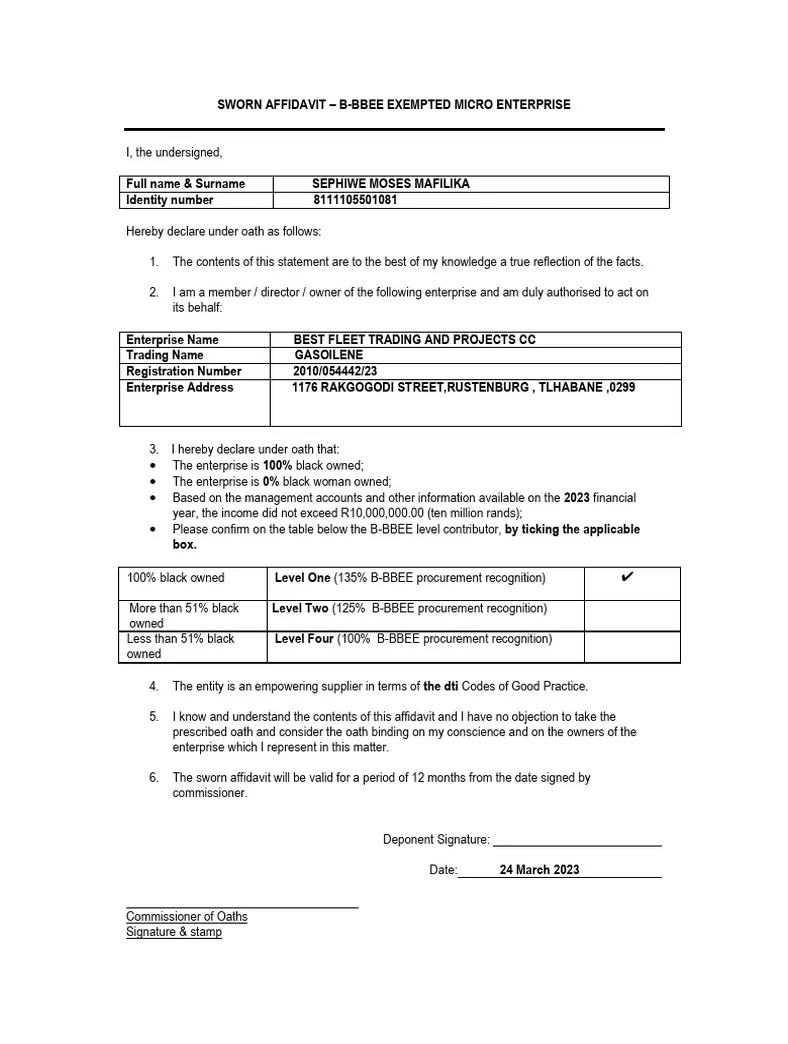 Sworn affidavit pdf