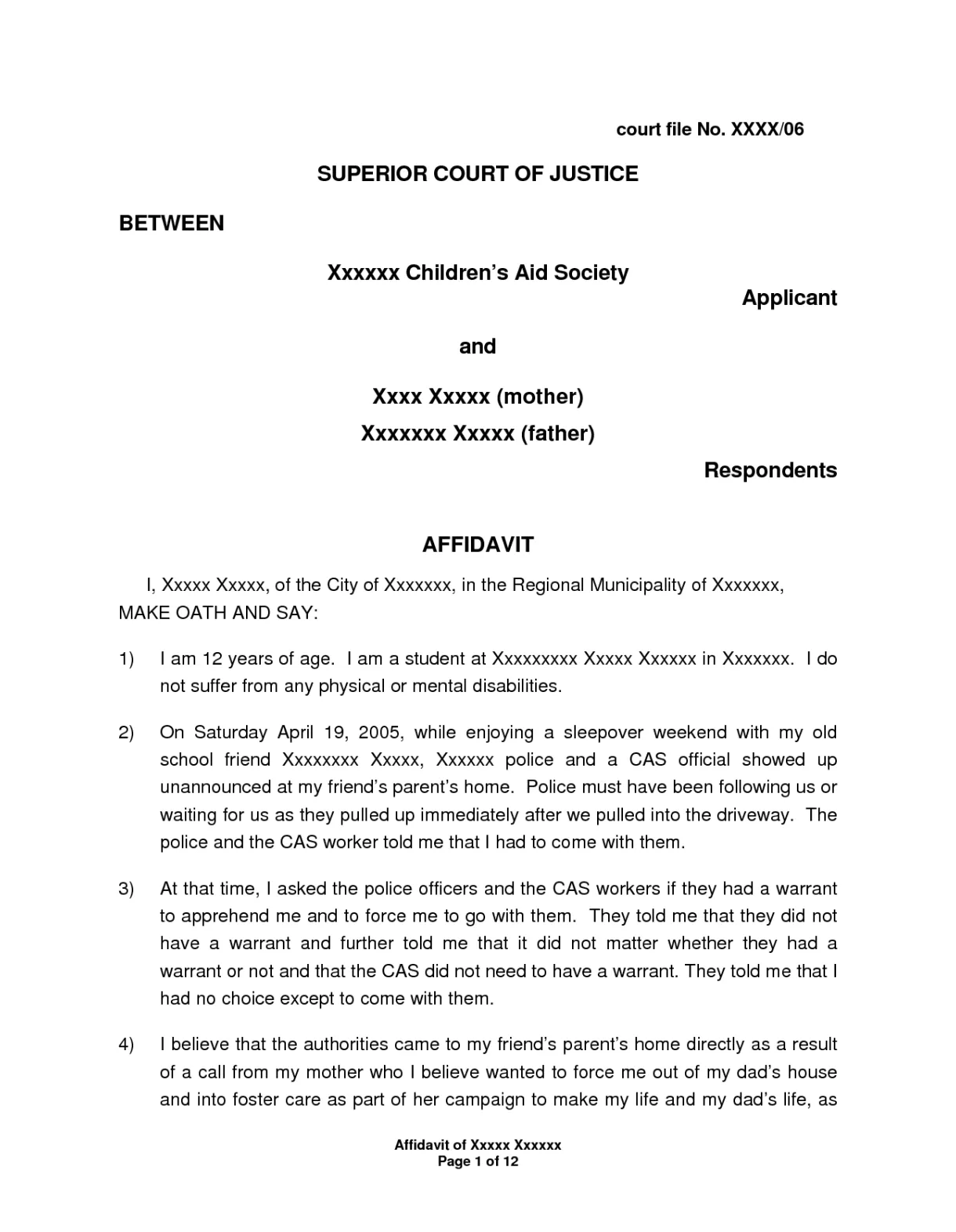 Sworn affidavit sample free printable documents