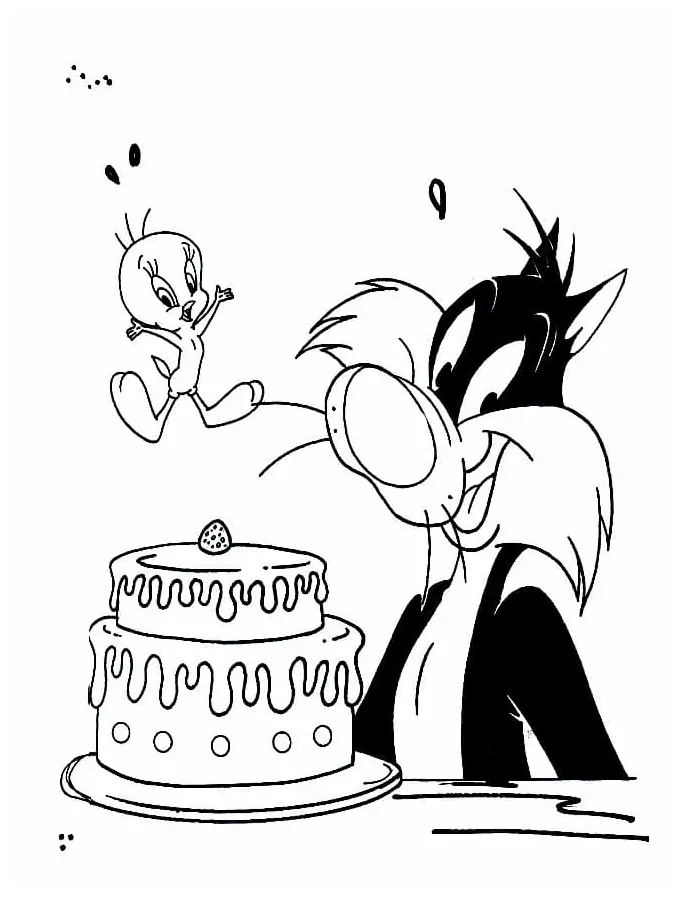 Tweety with sylvester coloring page free printable coloring pages for