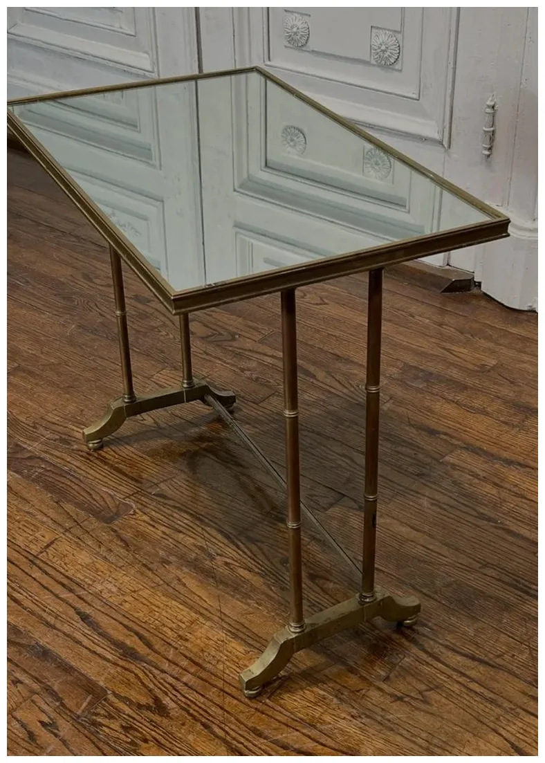 Modern Bronze Faux Bamboo Mirrored Side Table For Sale at 1stDibs