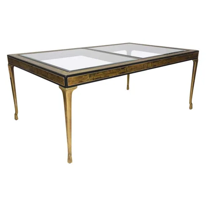 Rectangular dining table brass and glass by bernhard rohne for