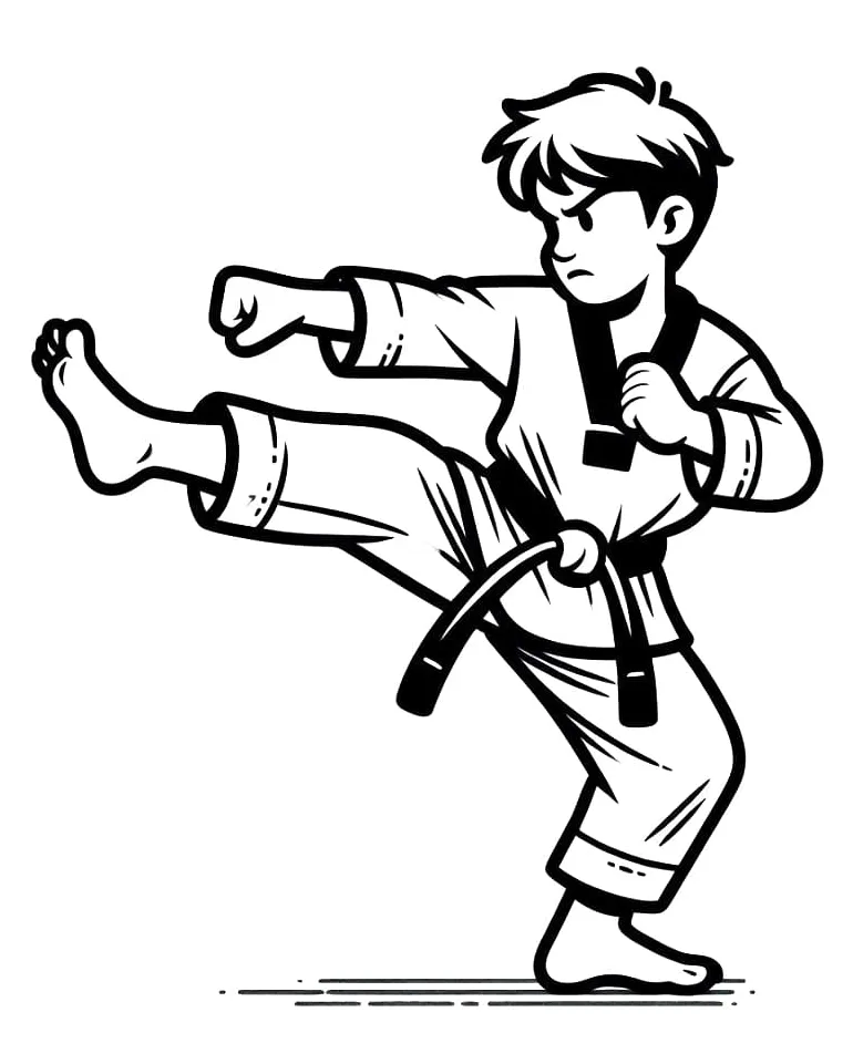 Cool taekwondo boy coloring page download, print or color online for free