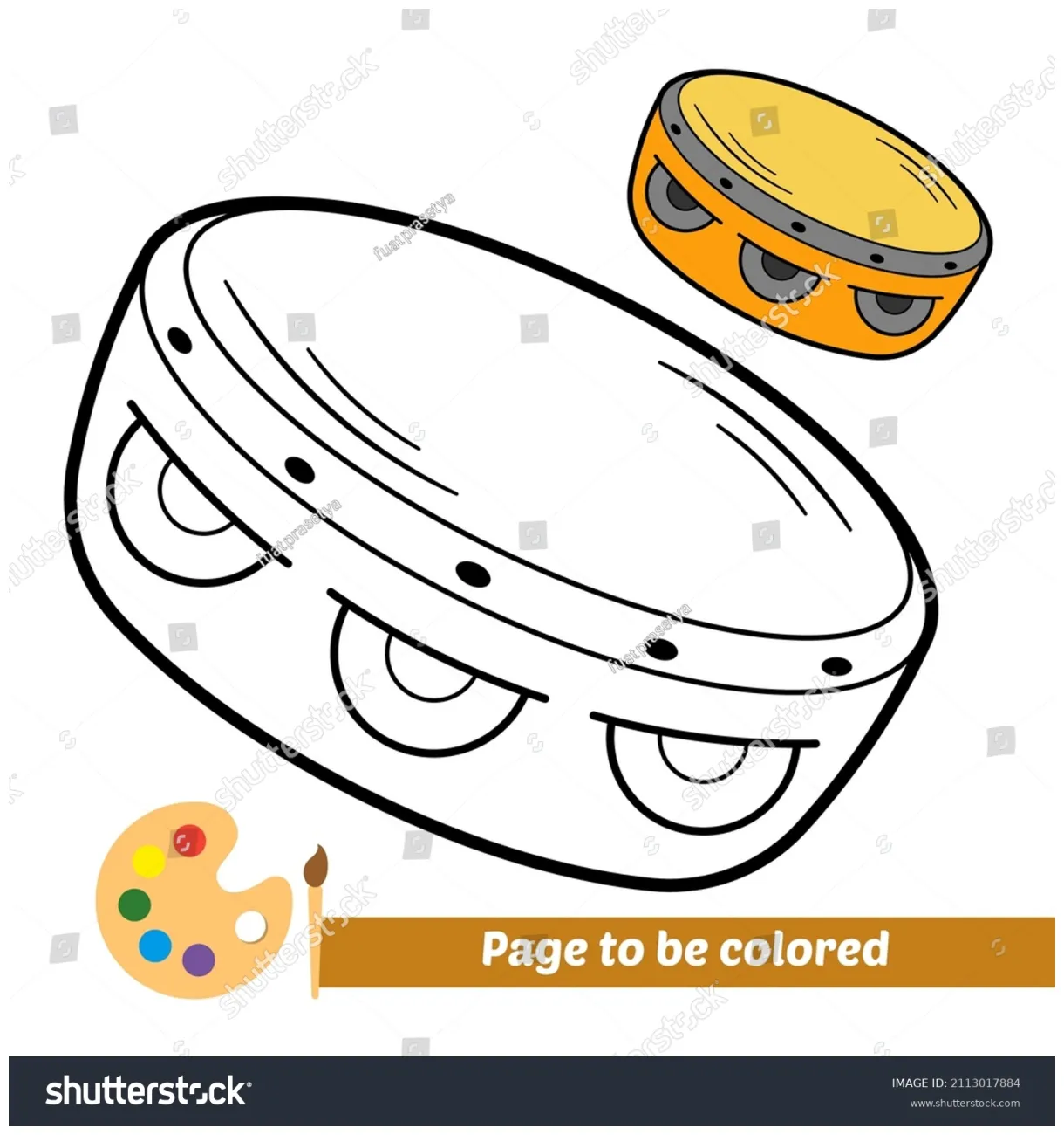 Coloring book kids tambourine vector stock vector