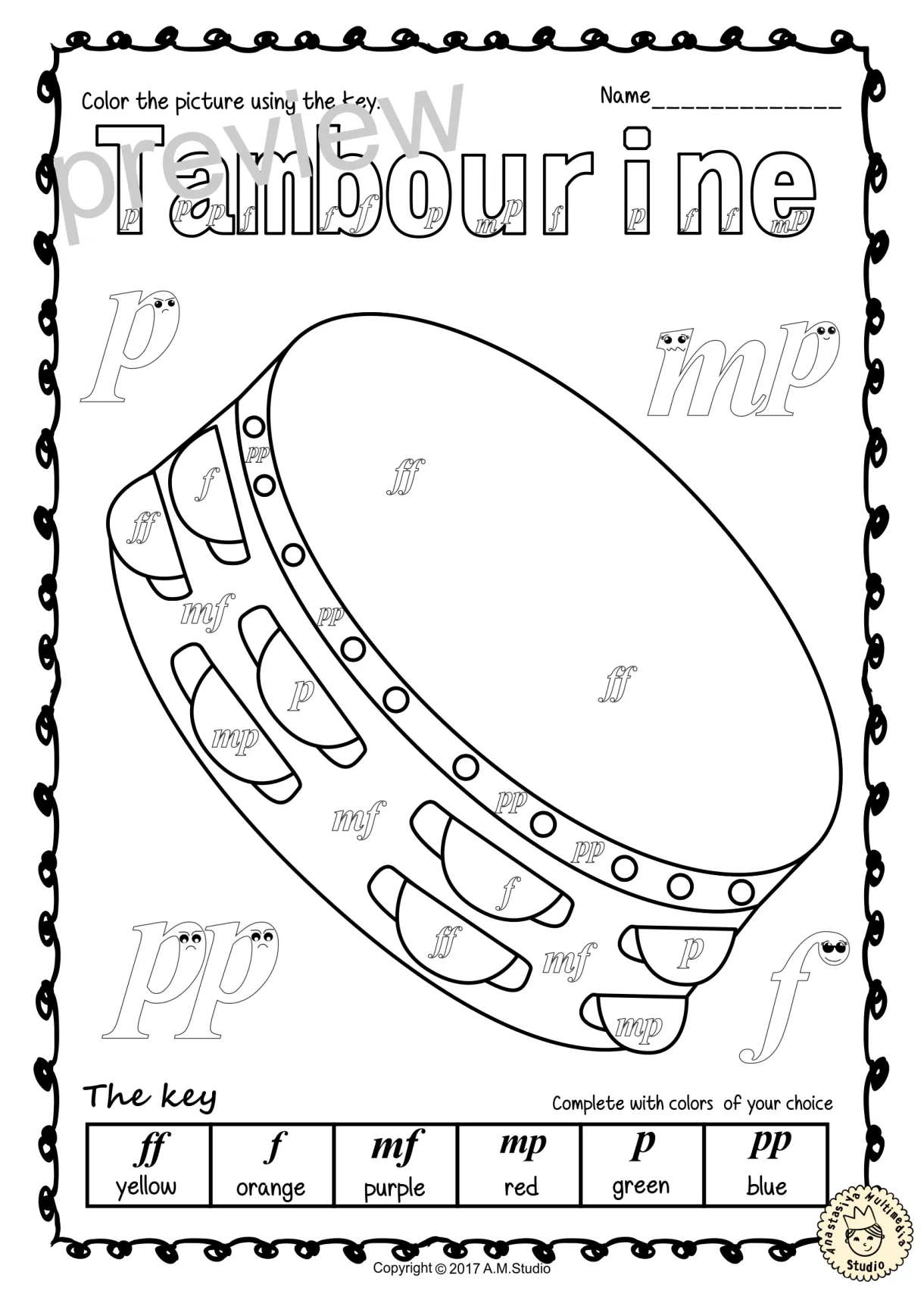 Tambourine coloring page