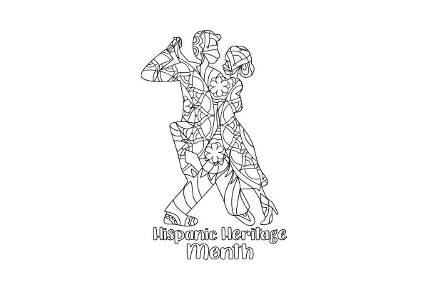 Hispanic heritage month, coloring page adults tango dancer, mandala